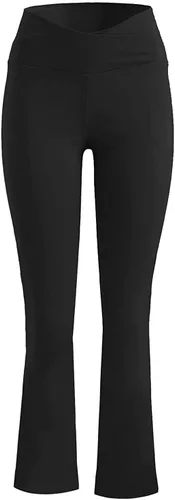 Vista 6 de Pantalones de yoga cruzados para mujer, leggings de cintura alta, acampanados, pantalones acampanados de pierna acampanada, pantalones deportivos