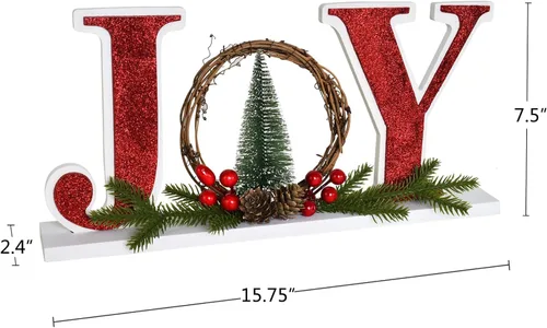 Vista 5 de Linfevisi Letrero de madera de Navidad con texto en inglés «Joy Christmas», letrero de madera con texto en inglés «Joy Block» para decoración