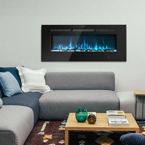 Vista 8 de Insertos de chimenea eléctrica de 30 pulgadas, calentador de chimenea empotrado y montado en la pared, chimenea lineal con termostato, control