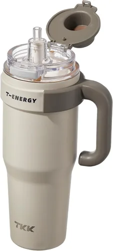 Vista 19 de TKK Vaso de 27 onzas con asa y popote, vaso aislado con revestimiento de cerámica, taza de viaje 100% a prueba de fugas para agua, té helado o café