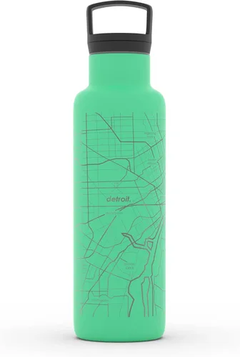 Vista 32 de Well Told Botella de agua aislada con mapa de Washington DC grabado, botella de acero inoxidable grabada (21 onzas, blanco) botella aislada de mapa