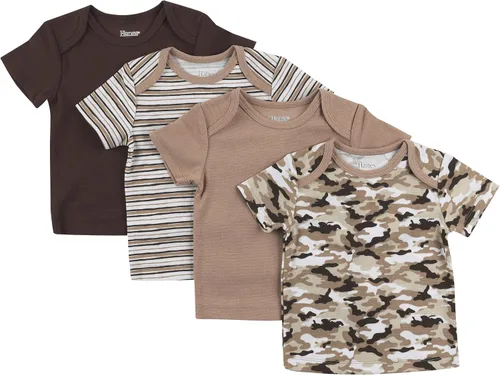 Vista 15 de Hanes Camiseta para bebé, Flexy de suave estiramiento, hombros expandibles, paquete de 4 Conjunto de camuflaje de rayas negras