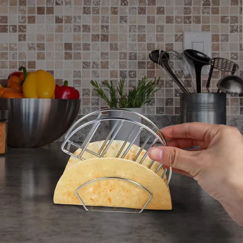 Vista 5 de Yaoxianwu Soporte de molde para tacos, de acero inoxidable, para hornear, freír o freír al aire, hacer crujientes y de fondo plano para hacer tacos