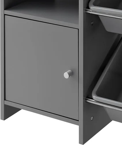 Vista 10 de Sturdis Organizador de almacenamiento de juguetes con estantería, estantería de organización de sala de juegos para niños con contenedores de Gris
