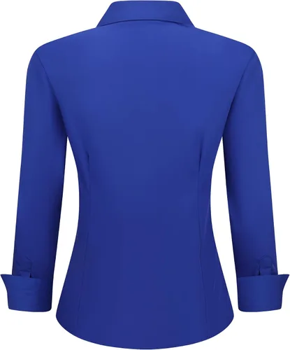 Vista 2 de Esabel.C Camisas de manga larga con botones para mujer, ajuste regular, blusa de trabajo elástica