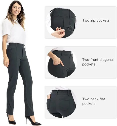 Vista 5 de XELORNA Pantalones de vestir de yoga para mujer, pierna recta, pantalones de yoga de cintura alta, pantalones casuales de negocios con 6 bolsillos
