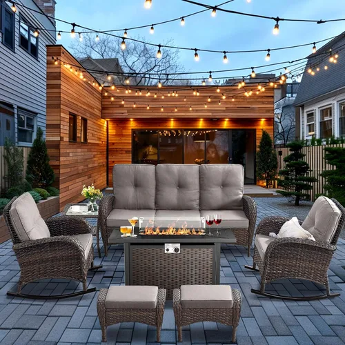 Vista 41 de HUMMUH Juego de 2 sillas de mimbre para exteriores, sillas de comedor con respaldo alto y asiento profundo para jardín, porche, patio trasero