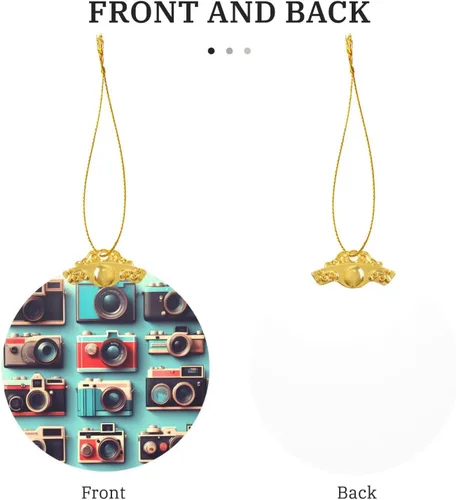 Vista 3 de Retro Cool Camera Collection Print Xmas Tree Hanging Decor, Metal Clasp Holiday Stained Glass Celebrations Decor,Gift Present