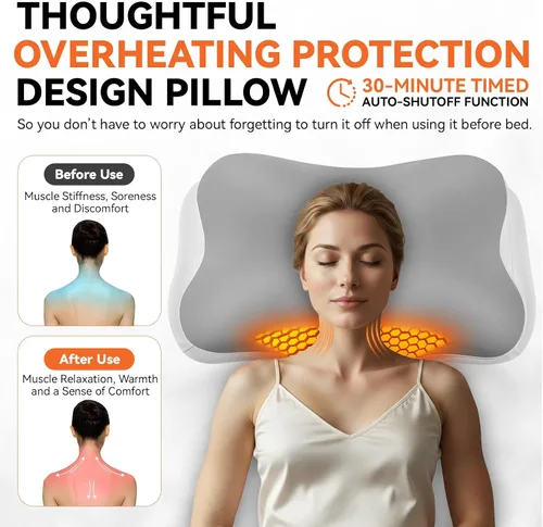 Vista 4 de Almohada cervical térmica para aliviar el dolor de cuello, almohada ortopédica de espuma viscoelástica ergonómica para soporte del cuello