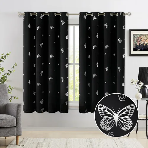 Vista 24 de Jubilantex - Cortinas opacas con diseño de mariposa dorada, 80 % rosa bebé Cortinas opacas 80% rosa lavanda/rosa bebé, estampado de mariposa