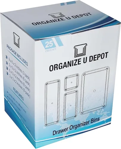 Vista 2 de Juego de 25 cubos organizadores antideslizantes para cajones, contenedores transparentes con almohadillas antideslizantes para pegar