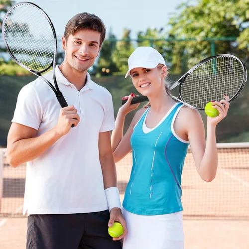 Vista 6 de Paquete de 4 raquetas de tenis para adultos, recreativas, para 4 jugadores, raquetas de tenis preencordadas de 27 pulgadas, raquetas de tenis