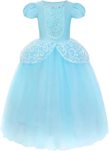 Vista 2 de Melaura Disfraz de princesa azul para niñas vestido de fiesta de manga abombada para Halloween cumpleaños cosplay