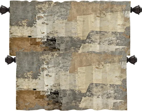 Vista 124 de Shrahala Beige and Orange Abstract Art Brushstrokes Blackout Curtain Tiers, Abstract Oil Paint Kitchen Valance Light Blocking Tier Drapes with Rod