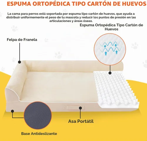 Vista 2 de Cama para perros de tamaño grande, cama ortopédica para perros grandes, cama impermeable para mascotas con funda extraíble lavable, sofá para Beige