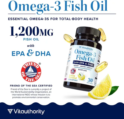 Vista 4 de Suplemento de aceite de pescado Omega 3 1,200 mg de ácidos grasos Omega 3 400 mg EPA y 280 mg DHA Apoyo para la salud cardíaca, cerebral