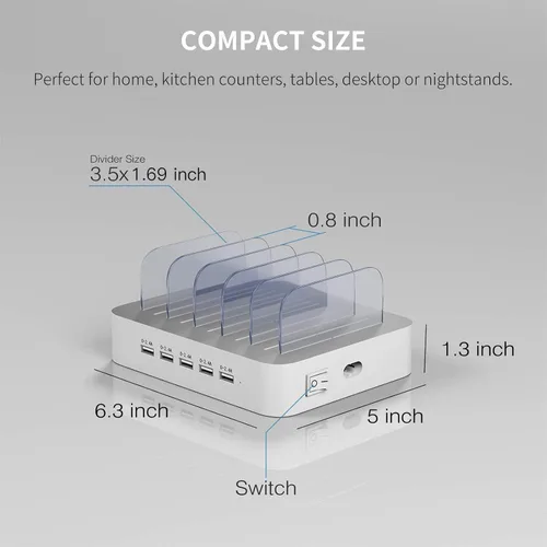 Vista 6 de MSTJRY Estación de carga para múltiples dispositivos: Estaciones cargadoras multi USB-A de 5 puertos, organizador multidispositivo, base de carga