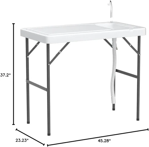 Vista 3 de Old Cedar Outfitters Mesa de limpieza de peces y caza con fregadero y patas plegables