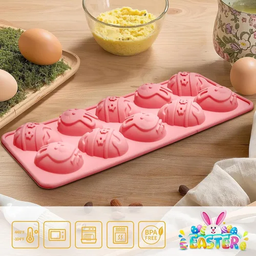 Vista 5 de Moldes de gelatina de huevo de Pascua, paquete de 3 moldes de chocolate con forma de conejo, molde de silicona para golosinas de chocolate, dulces