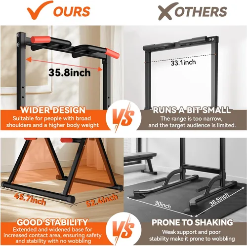 Vista 7 de WATBKHE Power Tower Pull Up Dip Station, Pull Up Bar Free Standing Negro 01