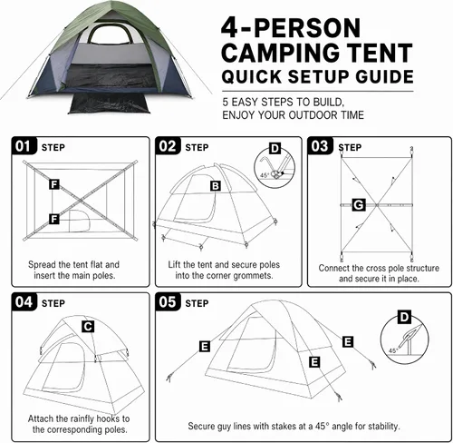 Vista 8 de XL Tienda de campaña con cúpula para 4 a 6 personas, doble capa impermeable, desmontable para senderismo al aire libre, pesca Tents