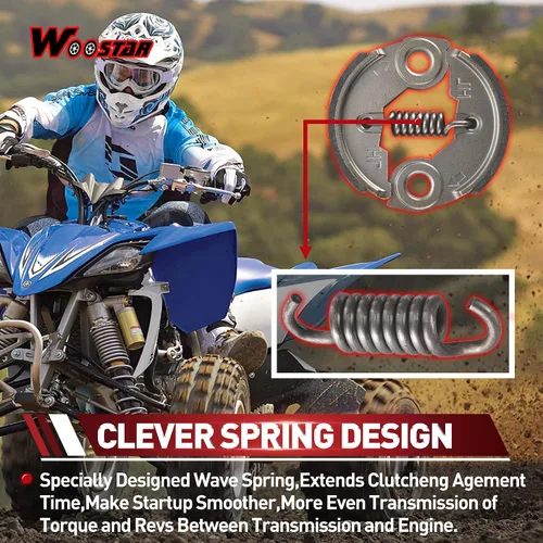 Vista 5 de WOOSTAR Embrague resistente con resorte de repuesto para 2 tiempos 43cc 47cc 49cc motor X-1 X-2 ojo de gato Pocket Bike Mini Quad