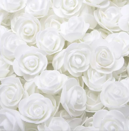 Vista 21 de 500 piezas de mini cabezas de rosas artificiales de espuma de polietileno, flores artificiales hechas a mano, ramo de novia de boda, decoración