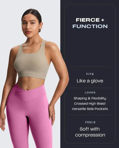 Vista 7 de Aoxjox Trinity - Pantalones de yoga de cintura alta con bolsillos para mujer, control de abdomen, cintura cruzada, leggings de entrenamiento suaves
