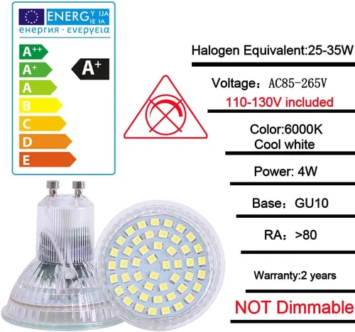 Vista 2 de Bombilla LED MR16 GU10 4W 85-265V 120V no regulable 6000K luz diurna blanca foco LED 35w reemplazo de bombilla halógena (blanco frío 6000k 6 piezas)