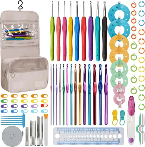 Vista 8 de RealPlus Ganchos de ganchillo, juego de 12 tamaños de ganchillo, kit de ganchillo para principiantes, agujas de tejer con asas ergonómicas