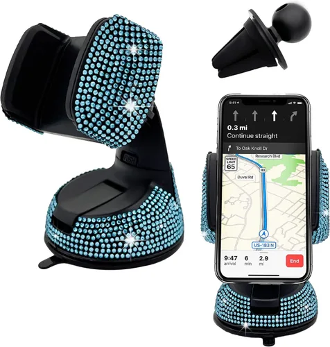 Vista 8 de Bling Soporte de Teléfono para Coche, Soporte de Teléfono Ajustable en 360 Grados de Cristal para Salpicadero y Ventilación de Coche, Soporte