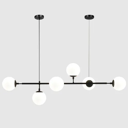 Vista 12 de KCO Lighting Farmhouse - Lámpara de araña de comedor con globo lineal, lámpara de cristal de leche negra, 16 luces Sputnik, lámpara colgante moderna