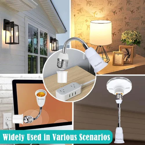 Vista 6 de Noonkey Extensor de enchufe de luz [2 unidades], cuello flexible ajustable de 360 grados, adaptador de extensión de 7.5 in/7.5 pulgadas, compatible