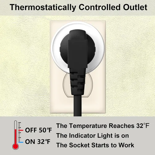 Vista 4 de Toma de corriente controlada termostáticamente: (2 piezas) se enciende automáticamente por debajo de 32 ℉, apagado por encima de 50 ℉, enchufe