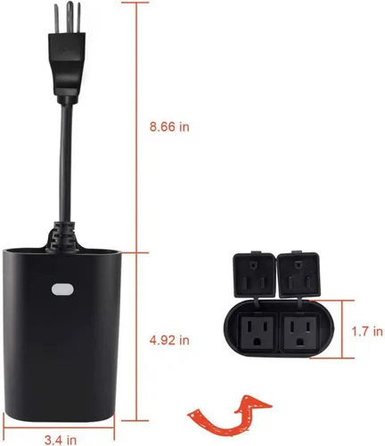 Vista 6 de Tomacorriente Inteligente Dual Z-Wave, Enchufe Inteligente Zwave para Exteriores, Tomacorriente Dual Impermeable de Encendido/Apagado, Requiere Hub