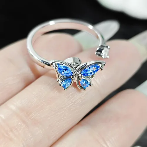 Vista 45 de Anillo de plata 925, anillos de plata ajustables para mujer, anillos de pulgar abiertos, anillos de circonio, anillos ajustables, anillos abiertos