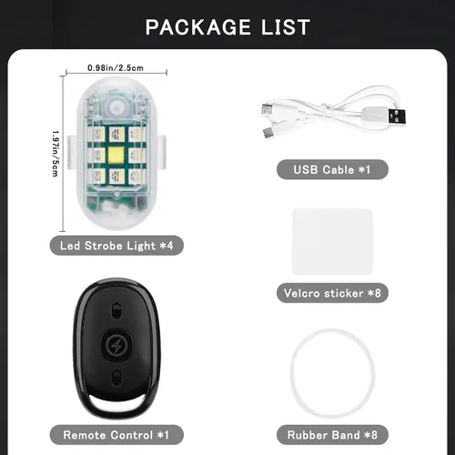 Vista 9 de SEISSO - Kit de 4 luces estroboscópicas LED anticolisión con control remoto inalámbrico - Carga USB, luz de advertencia de emergencia para drones