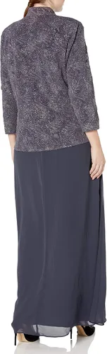 Vista 2 de Alex Evenings Women's Long Dress with Mandarin Neckline Jacket (Regular Petite Plus)