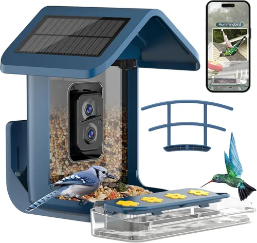Vista 11 de Comedero para pájaros con cámara alimentado por energía solar: Comedero inteligente para aves con cámara de alimentación en vivo de 2K
