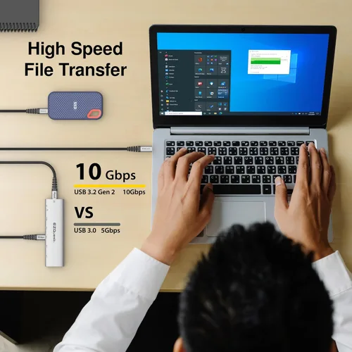 Vista 5 de Adaptador de Hub USB-C Slim Gen 2 6-en-1 1 Video USB-C 4K/60Hz, 4 USB-C Gen 2 10Gbps, y 1 Entrega de Energía USB-C 3.0