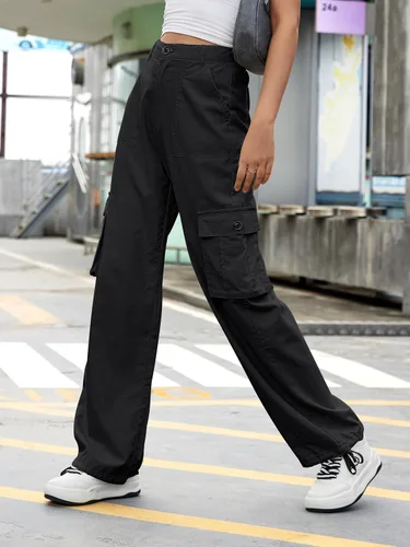 Vista 3 de ZMPSIISA Pantalones cargo de cintura alta para mujer, pantalones casuales de pierna ancha, 6 bolsillos, pantalones militares de combate