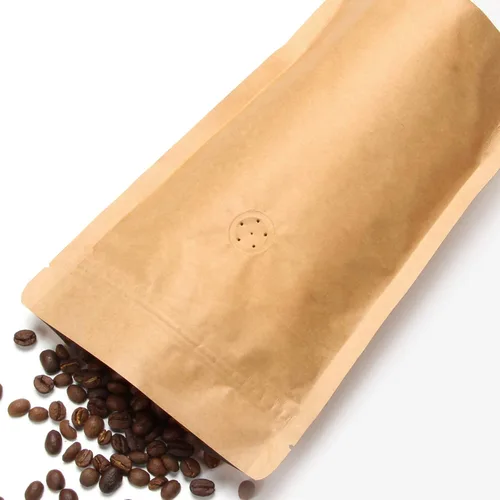 Vista 3 de Bolsas de café con cierre de cremallera de papel kraft natural, alta barrera con válvula unidireccional y cremallera resellable, 8 onzas