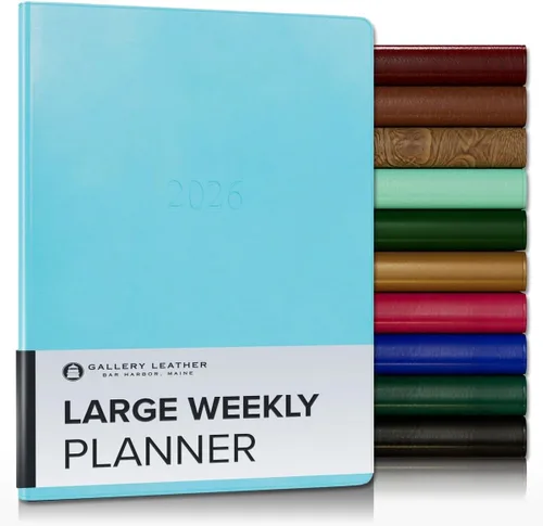 Vista 123 de Gallery Leather Planificador Semanal y Mensual Grande 2025-2026, Calendario Planificador y Cuaderno Elegantemente Encuadernado con Elegantes Bordes