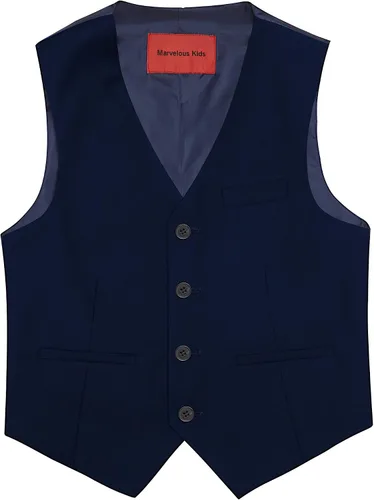 Vista 4 de Conjunto de traje formal para niños, 5 piezas, ajustado 3 piezas azul oscuro