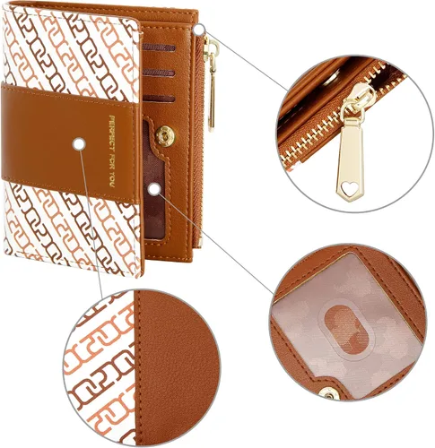 Vista 3 de OIDERY Cartera pequeña con tarjetero para mujer, billetera compacta plegable con ventana de identificación, cartera para mujer con cremallera