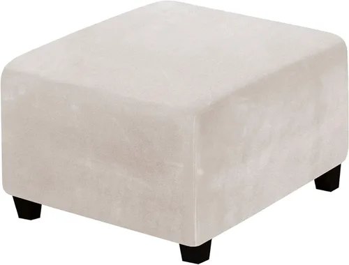 Vista 32 de ADPON Fundas otomanas cuadradas de terciopelo para otomanas, fundas protectoras para reposapiés cuadrados, fundas protectoras para taburetes de Beige