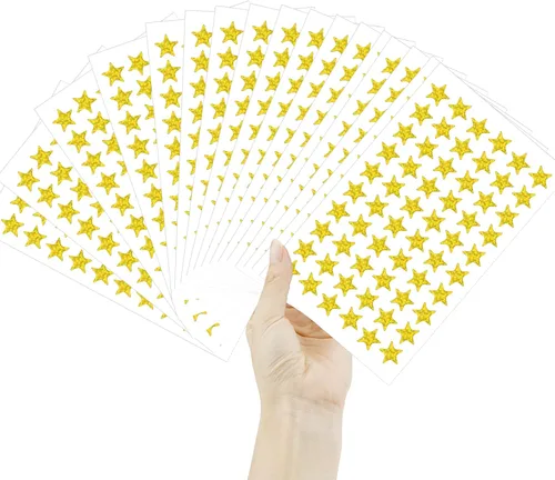 Vista 14 de 1080 UNIDADES de calcomanías de estrella doradas, calcomanías de estrella pequeñas, 20 hojas de calcomanías de estrella metálicas de aluminio