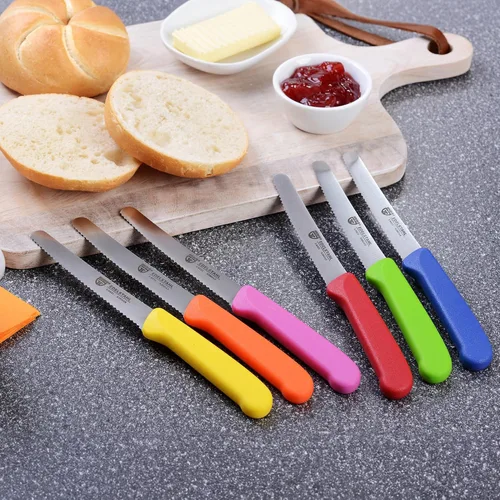 Vista 4 de GRÄWE cuchillo de mesa 6 piezas, juego de cuchillos para cortar, paquete de 6 cuchillos de pan, cuchillo de desayuno con borde dentado en un lado