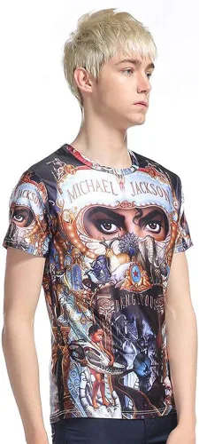 Vista 3 de Shuang Hao Hombres Moda HD Blanco Impreso Camiseta Manga Corta Casual