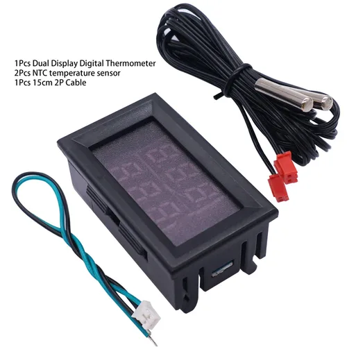 Vista 7 de Termómetro digital weideer, pantalla LED dual, Fahrenheit a Centígrado, ajustable DC 4-28V, -67~+248℉/-55～+120℃, sensor de temperatura de alta